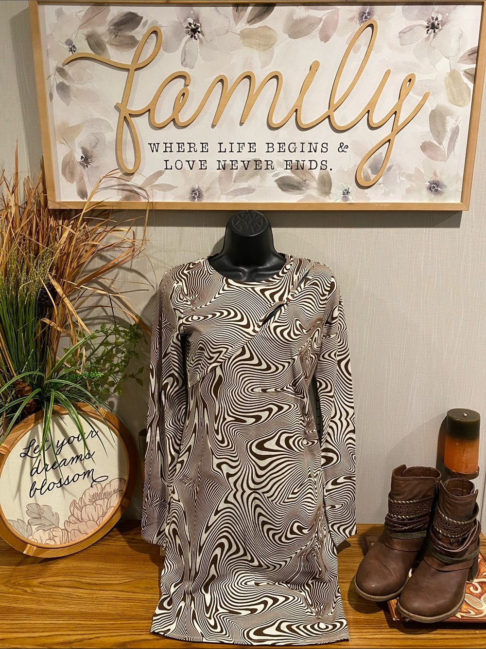 wild fable Brown and White Abstract Swirl Mini Dress
